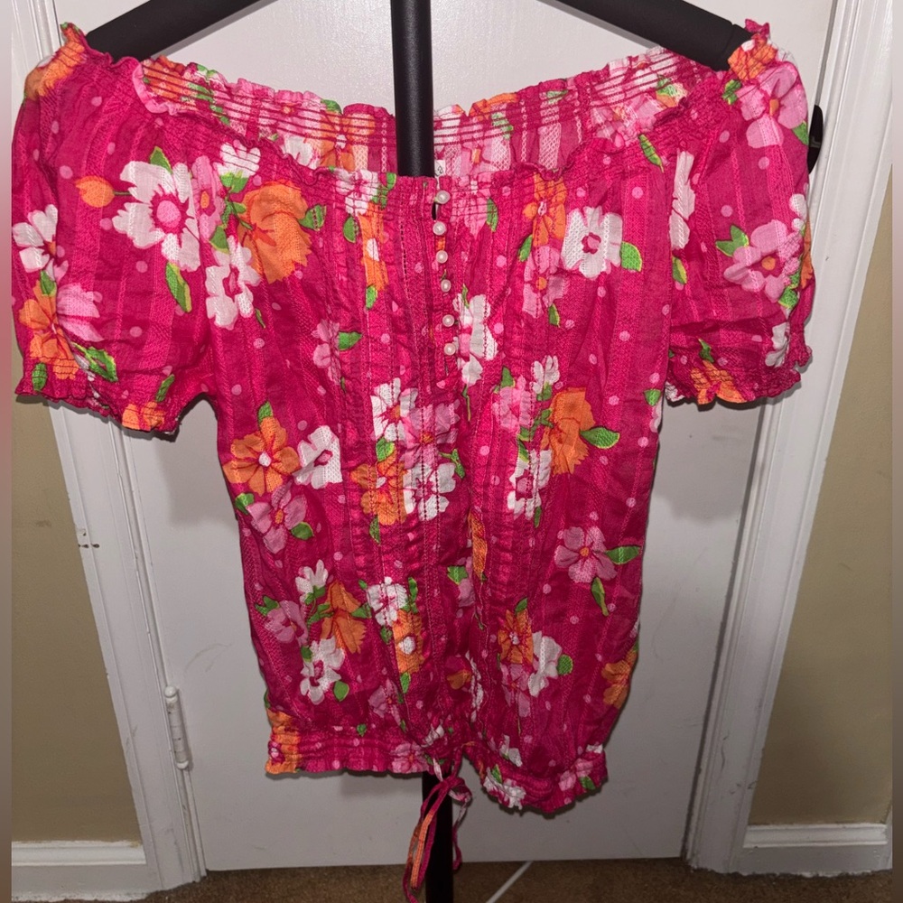 Aeropostale Pink Floral Off-Shoulder Blouse
